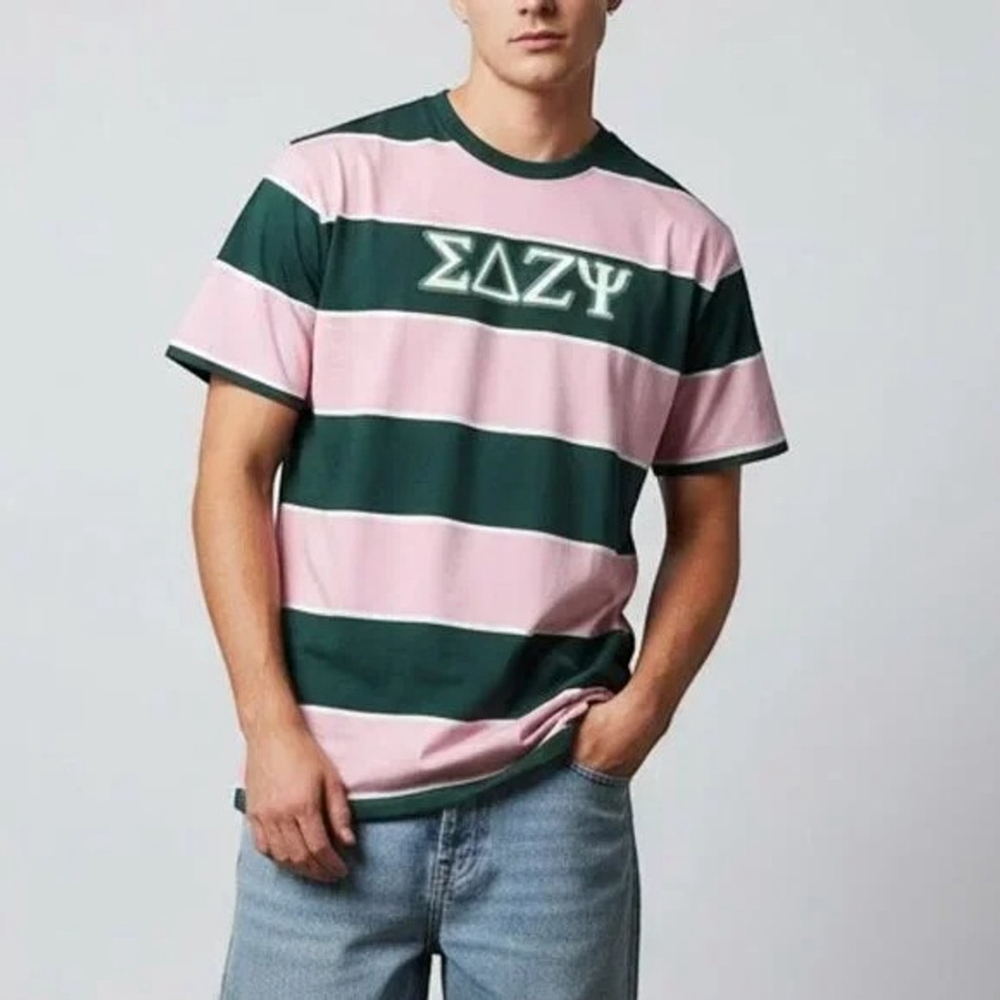 Rugby Stripe Tee Mens XL Pink Green Collegiate Shirt